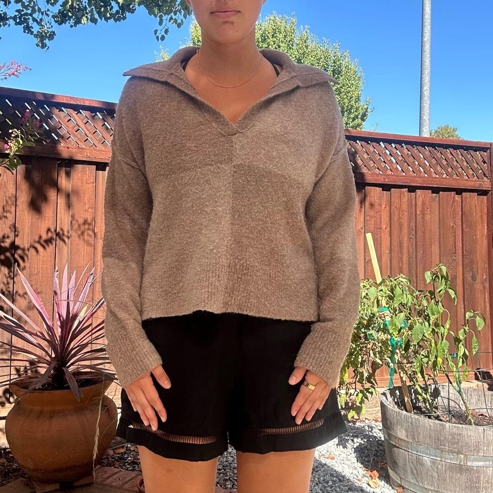 A&F Cream and Brown Collared Sweater